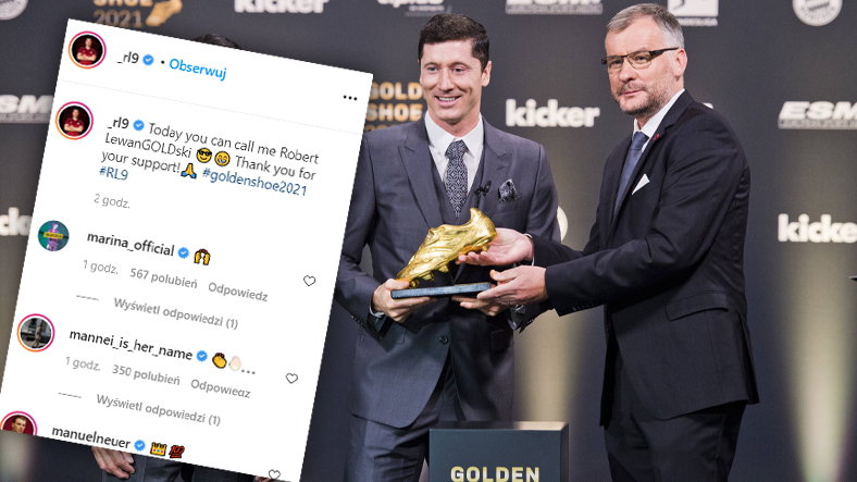 Robert Lewandowski na ceremonii przyznania Złotego Buta. Post z konta na Intagramie Polaka