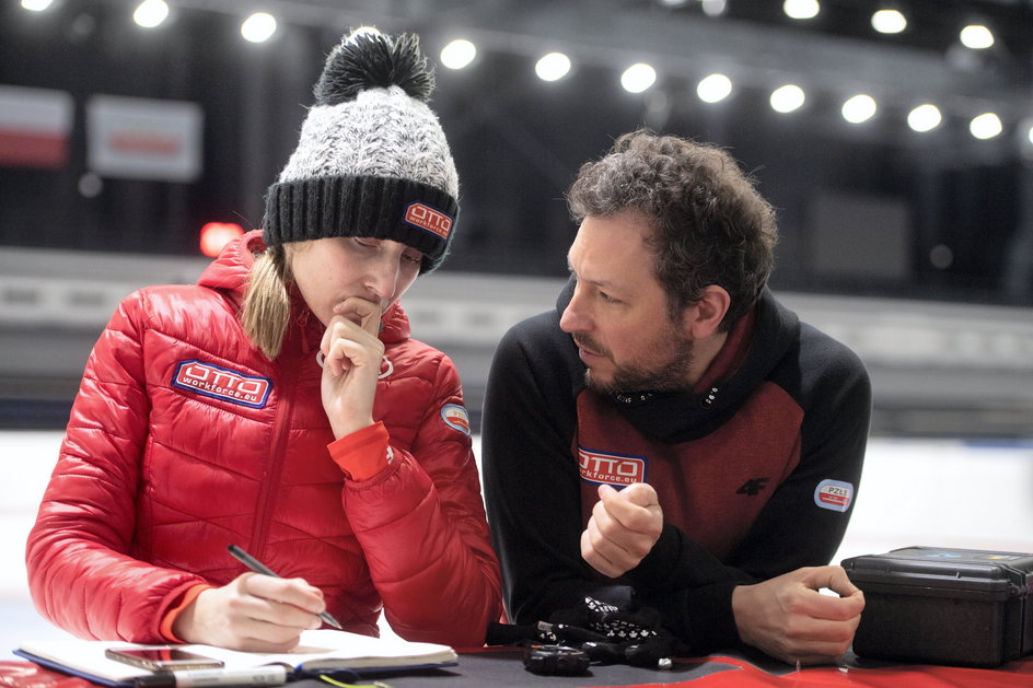 Trenerzy reprezentacji Polski w short tracku Urszula Kamińska i Gregory Durant