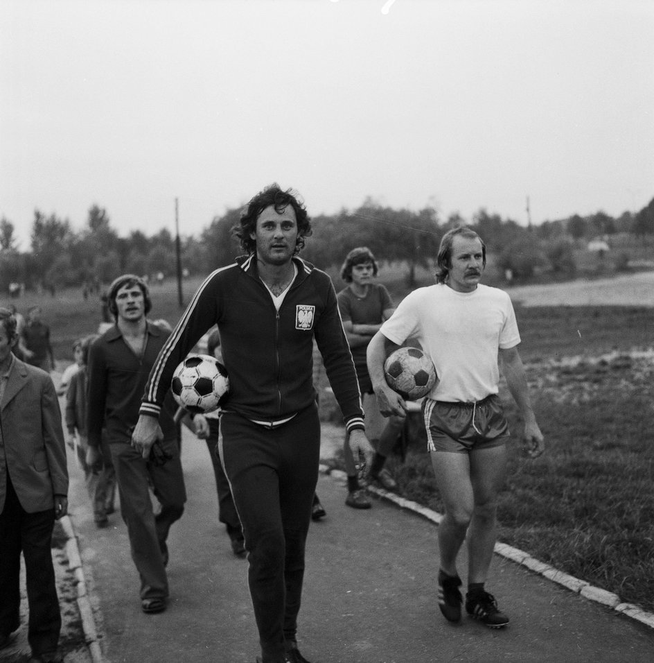 Jan Tomaszewski i Robert Gadocha przed meczem z Holandią (1975)
