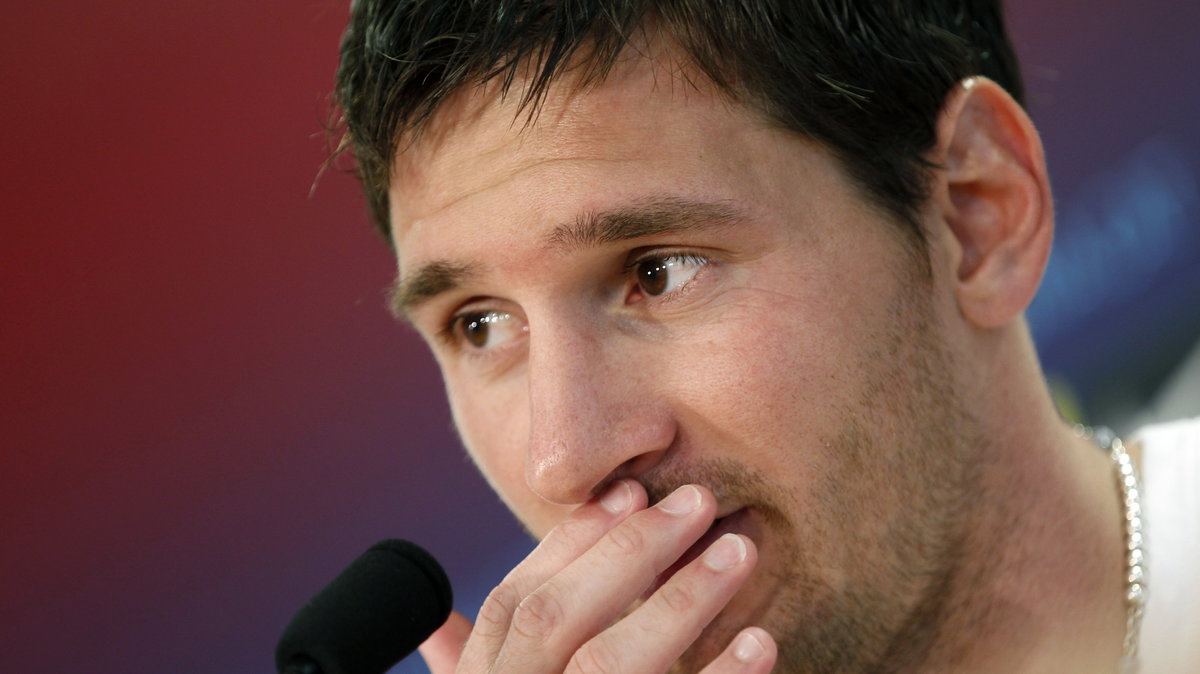 FC Barcelona's player Lionel Messi attends a news conference at Joan Gamper training Camp