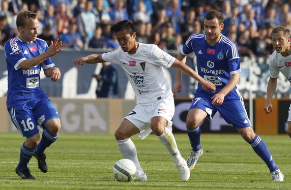 PIŁKA NOŻNA EKSTRAKLASA RUCH CHORZÓW POGOŃ SZCZECIN (Bartłomiej Babiarz Filip Starzyński Takafumi Akahoshi )