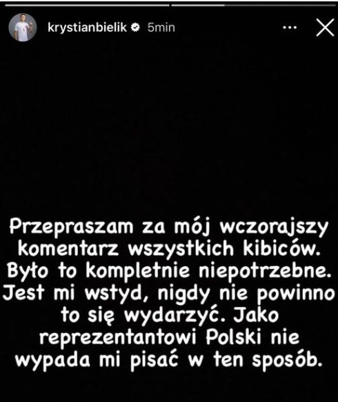 Krystian Bielik przeprosił za swój komentarz