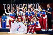 Drużyna rosyjskich piłkarek ręcznych występująca jako reprezentacja Rosyjskiego Komitetu Olimpijskiego ze srebrnymi medalami IO 2020