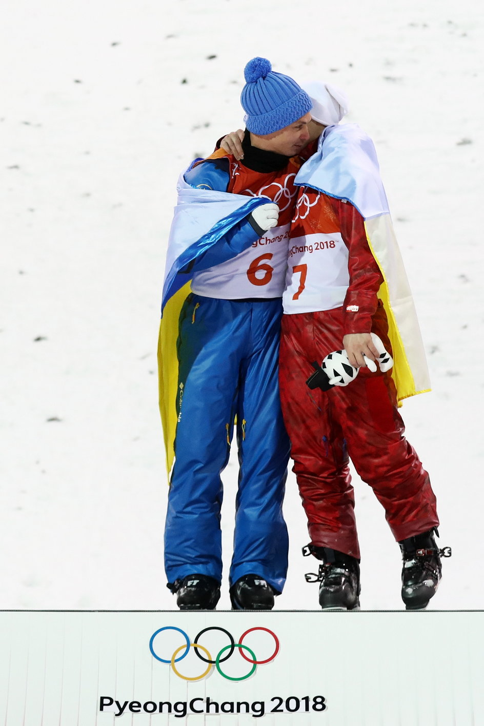 Ołeksandr Abramenko (z lewej) i Ilja Burow na igrzyskach olimpijskich w Pjongczangu w 2018 r.