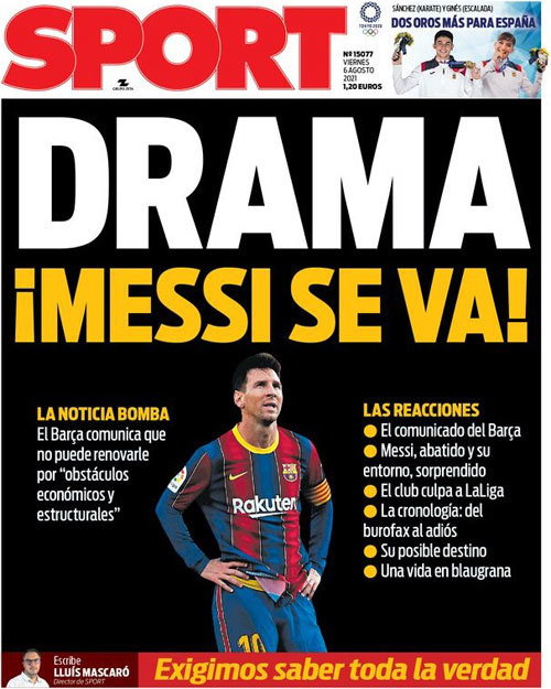 "Dramat. Messi odchodzi!" - czytamy w Sport