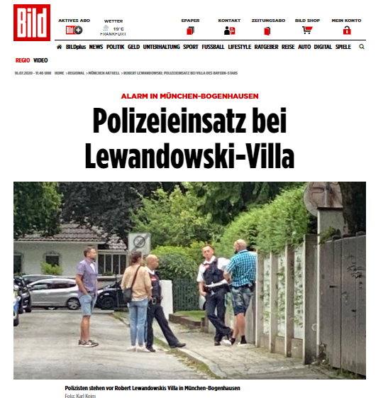 Policjanci pod domem Lewandowskich / Screen z serwisu bild.de