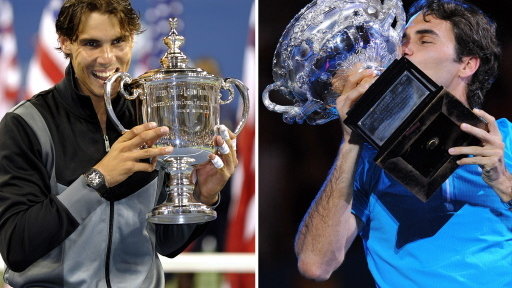 Rafa Nadal (z lewej) i Roger Federer (z prawej)