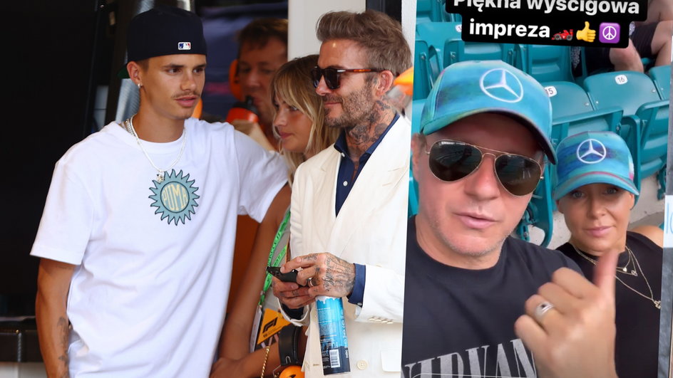 Romeo Beckham, David Beckham, Radosław Majdan i Małgorzata Rozenek-Majdan na GP Miami