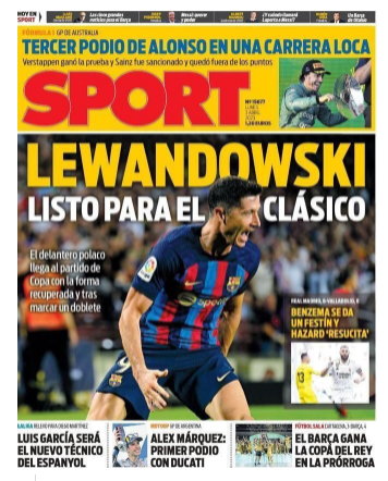 Okładka katalońskiego dziennika "Sport".