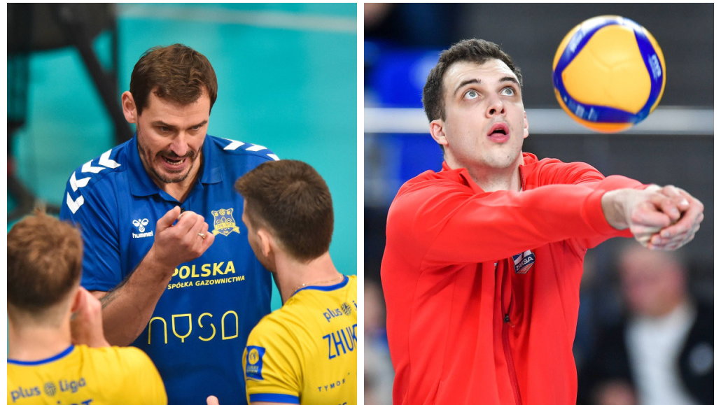 Trener PSG Stali Nysa Daniel Pliński i Norbert Huber (Grupa Azoty ZAKSA Kędzierzyn-Koźle)