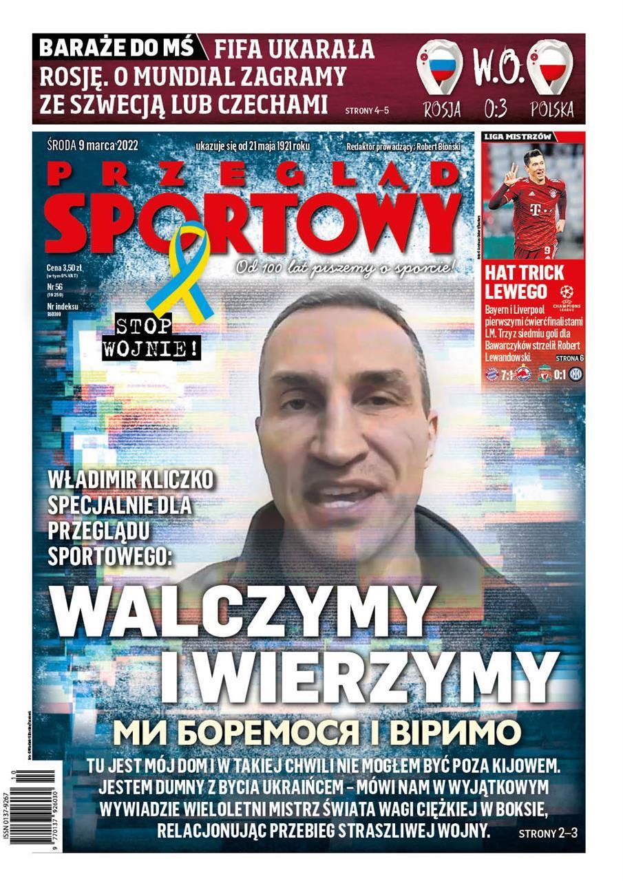 Władimir Kliczko na okładce „Przeglądu Sportowego” – 9 marca 2022. r.