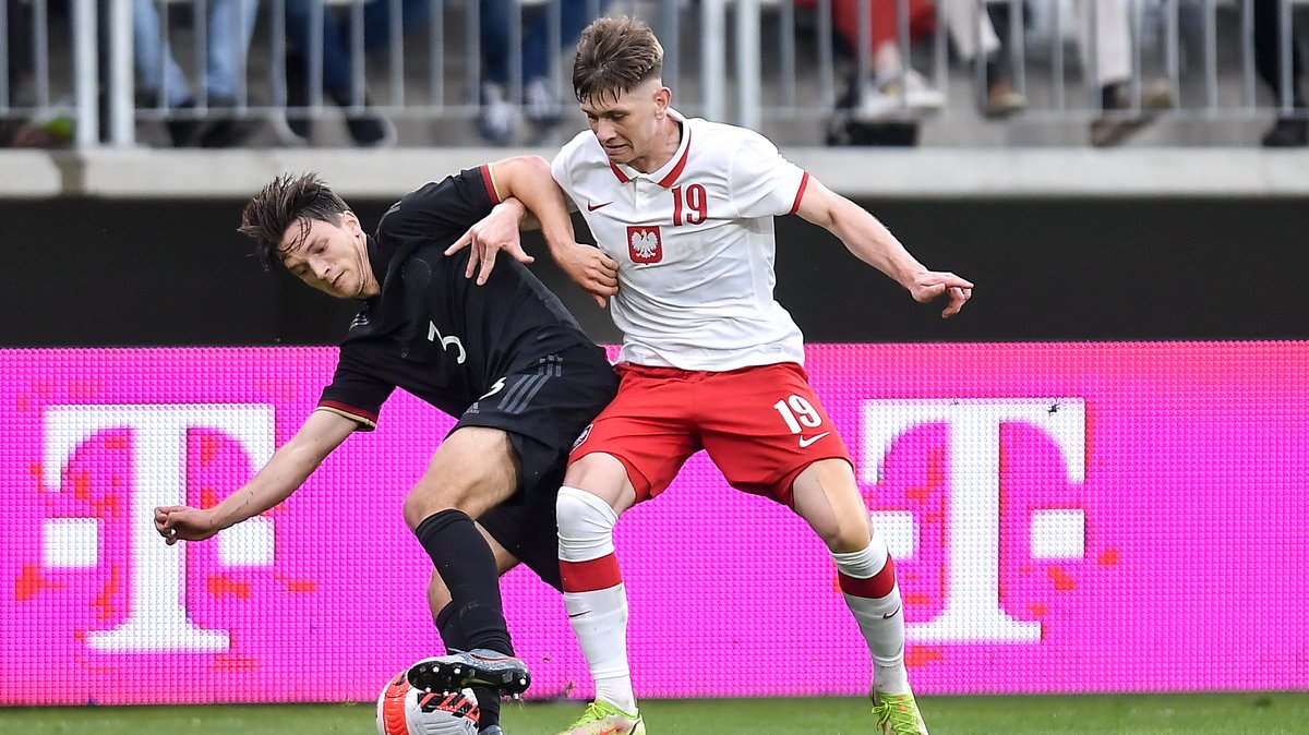 Łukasz Łakomy podczas meczu Polska U-21 - Niemcy U-21