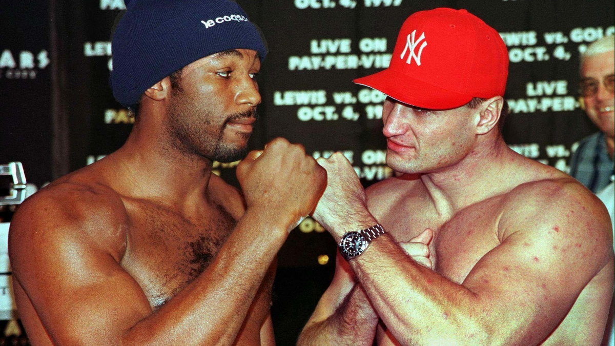 Lennox Lewis i Andrzej Gołota podczas ważenia przed walką (3 października 1997)