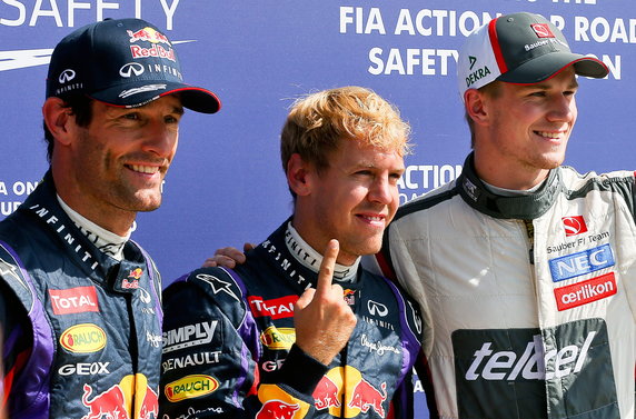 Mark Webber, Sebastian Vettel i Nico Hulkenberg