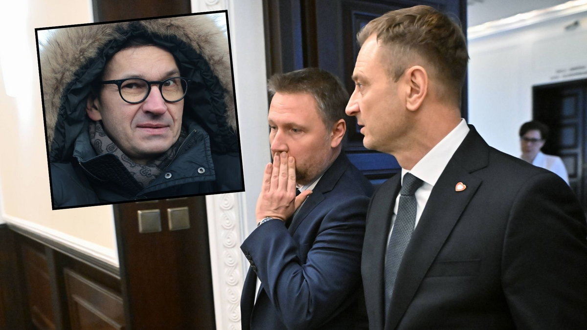 Od prawej: Sławomir Nitras, Marcin Kierwiński, Mateusz Morawiecki (w małym zdjęciu