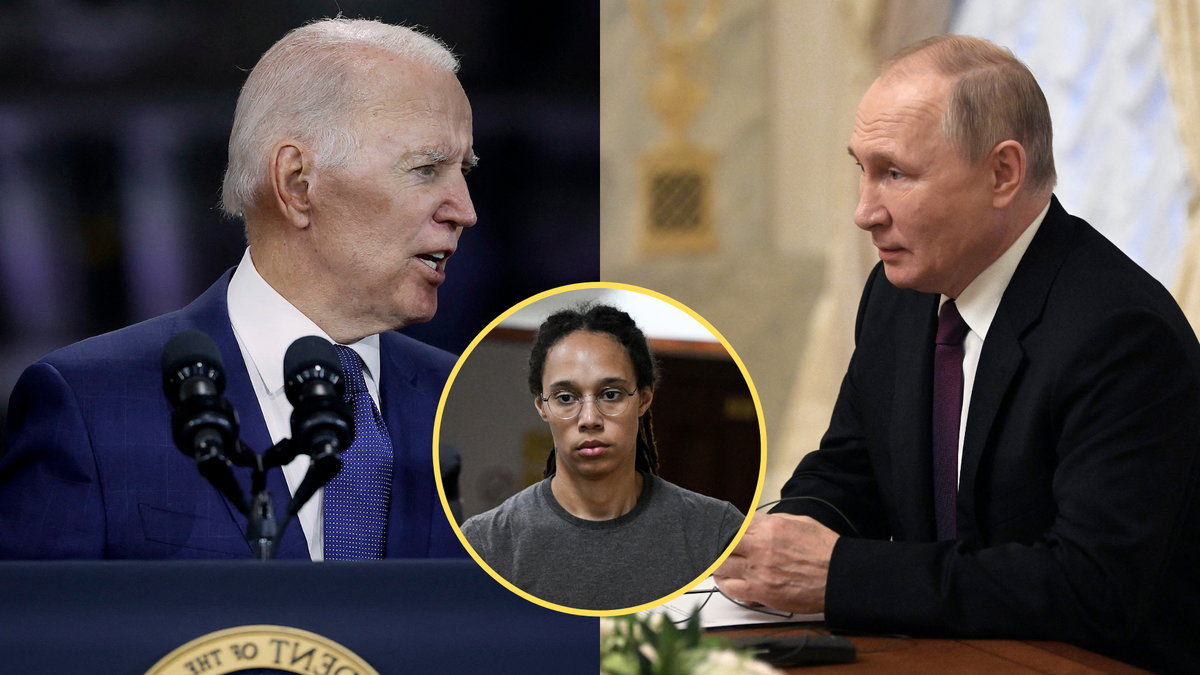 Joe Biden (po lewej), Władimir Putin (po prawej) i Brittney Griner (na środku)