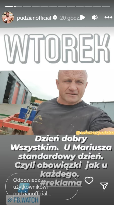 Mariusz Pudzianowski na Instastories