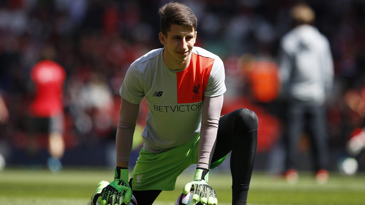 Liverpool's Kamil Grabara during the warm up before the match