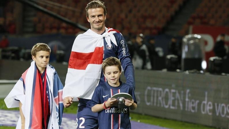 David Beckham i jego synowie Romeo i Cruz 