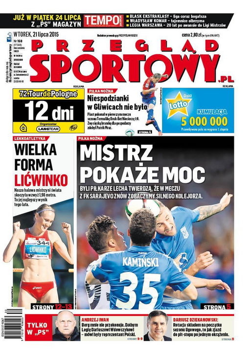 Okładka "Przeglądu Sportowego" z 21 lipca 2015