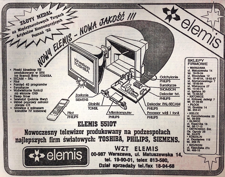 Reklama w "PS" z 1992 roku