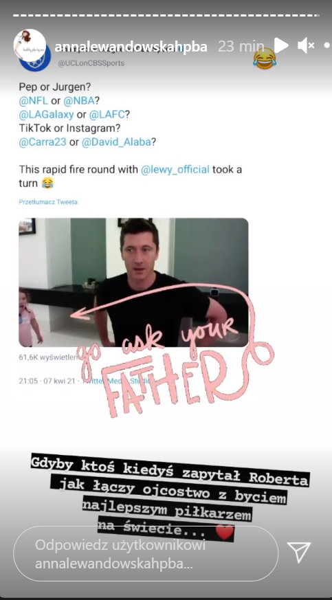 Screenshot z Instastory Anny Lewandowskiej