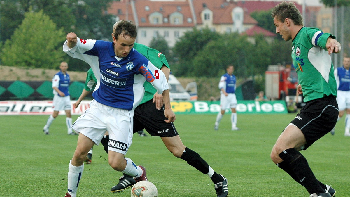 Dariusz Stachowiak (Lech Poznań) i Marcin Jeziorny (Górnik Polkowice)