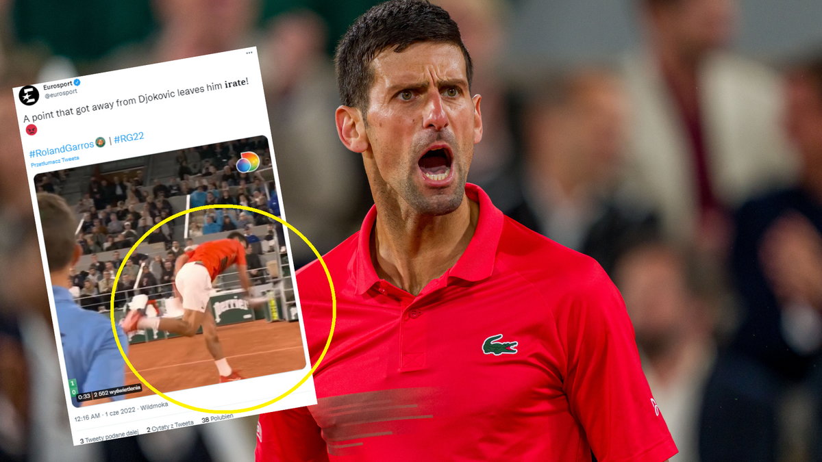 Novak Djoković po jednej z przegranych wymian uderzył ze złości w siatkę (twitter.com/eurosport).