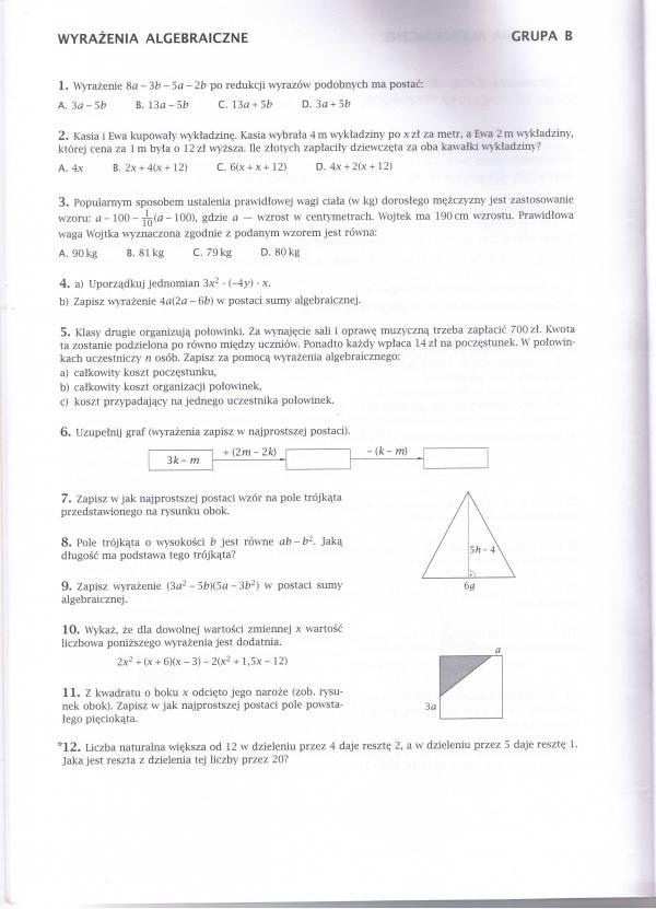 Test wyrażenia algebraiczne – zadania, ściągi i testy – Zapytaj.onet.pl
