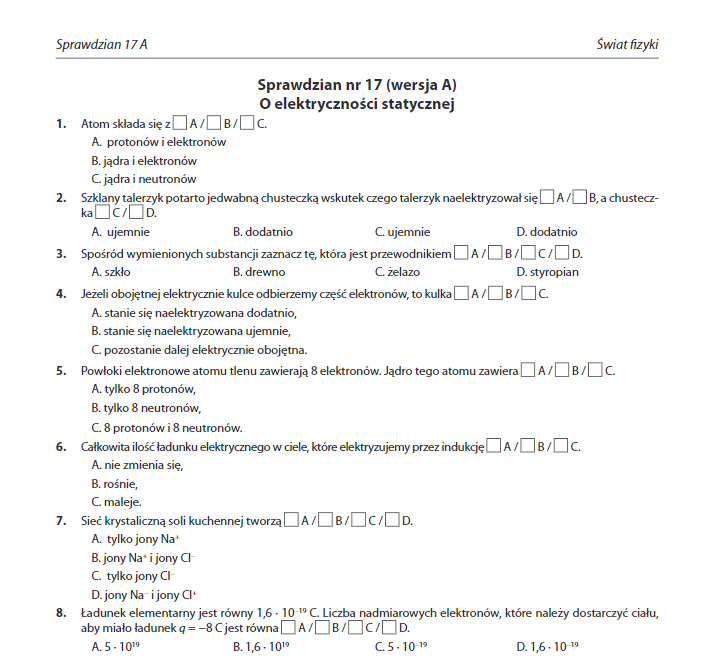 świat Fizyki Klasa 8 Sprawdziany Pdf Odpowiedzi do sprawdzianu - Zapytaj.onet.pl