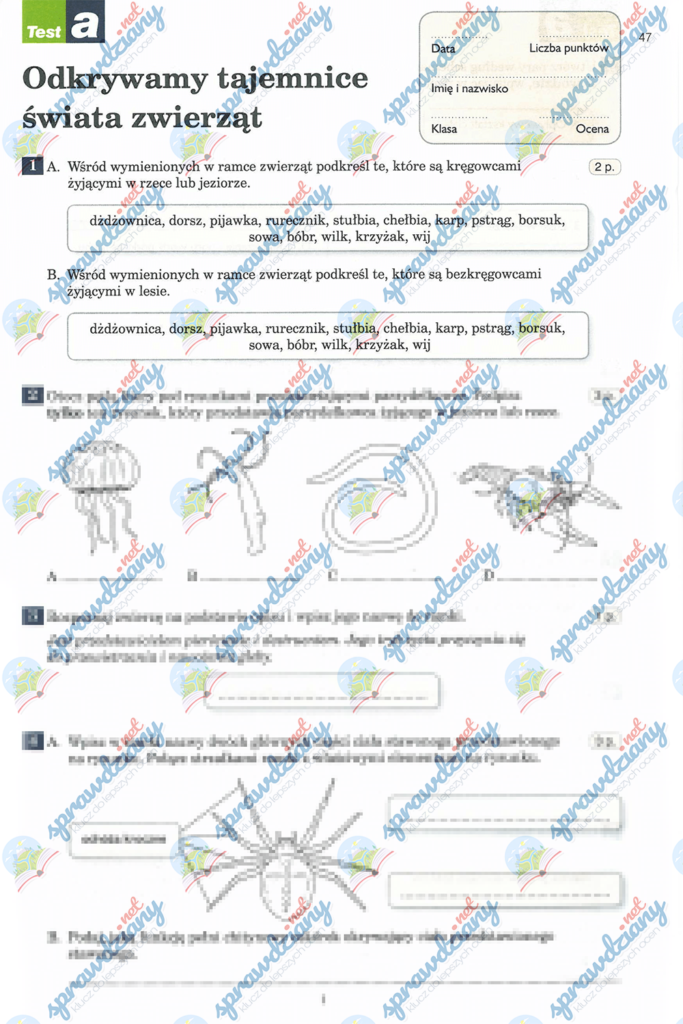 Sprawdzian Z Przyrody Klasa 3 Odkrywamy tajemnice swiata zwierzat - Zapytaj.onet.pl