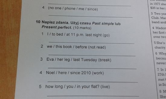 Spr j ang. Napisz zdania. Użyj czasu Past simple lub Present perfect