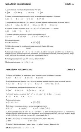 Sprawdzian matematyka 2 klasa gimnazjum nowa era wyrażenia algebraiczne