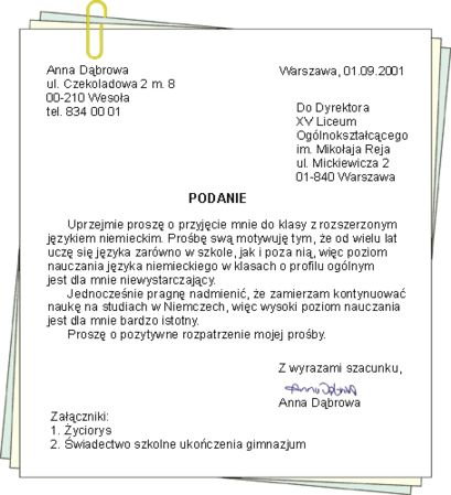 Podanie o pracę. – zadania, ściągi i testy – Zapytaj.onet.pl