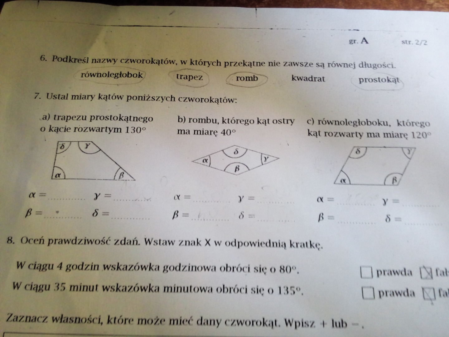 Ustal Miary Kątów Poniższych Czworokątów Ustal miary kątów poniższych czworokątów – zadania, ściągi i testy