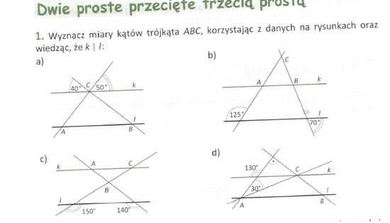 Wyznacz miary kątów trójkąta ABC,korzystając z danych na rysunkach