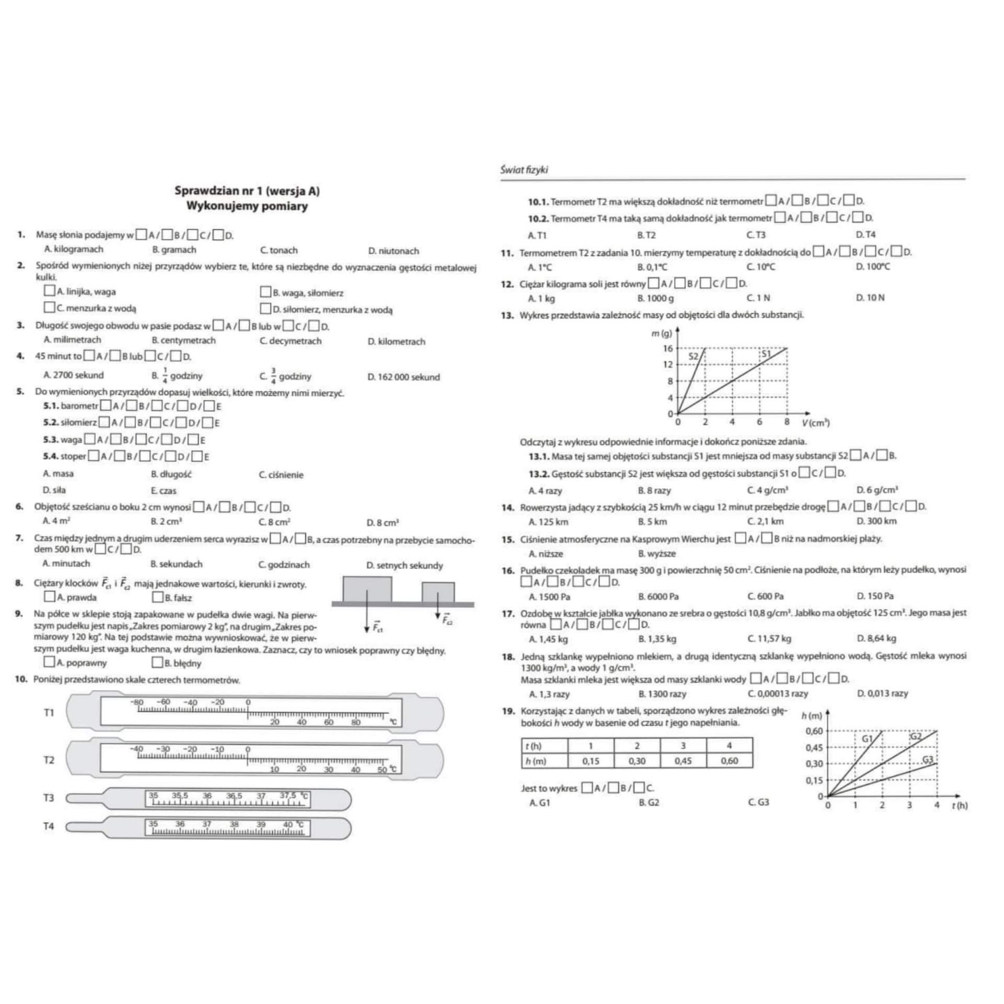 Test Z Fizyki Klasa 7 Dział 2 Sprawdzian Fizyka Klasa 7 Dzial 2 Niektore Wlasciwosci Fizyczne Cial