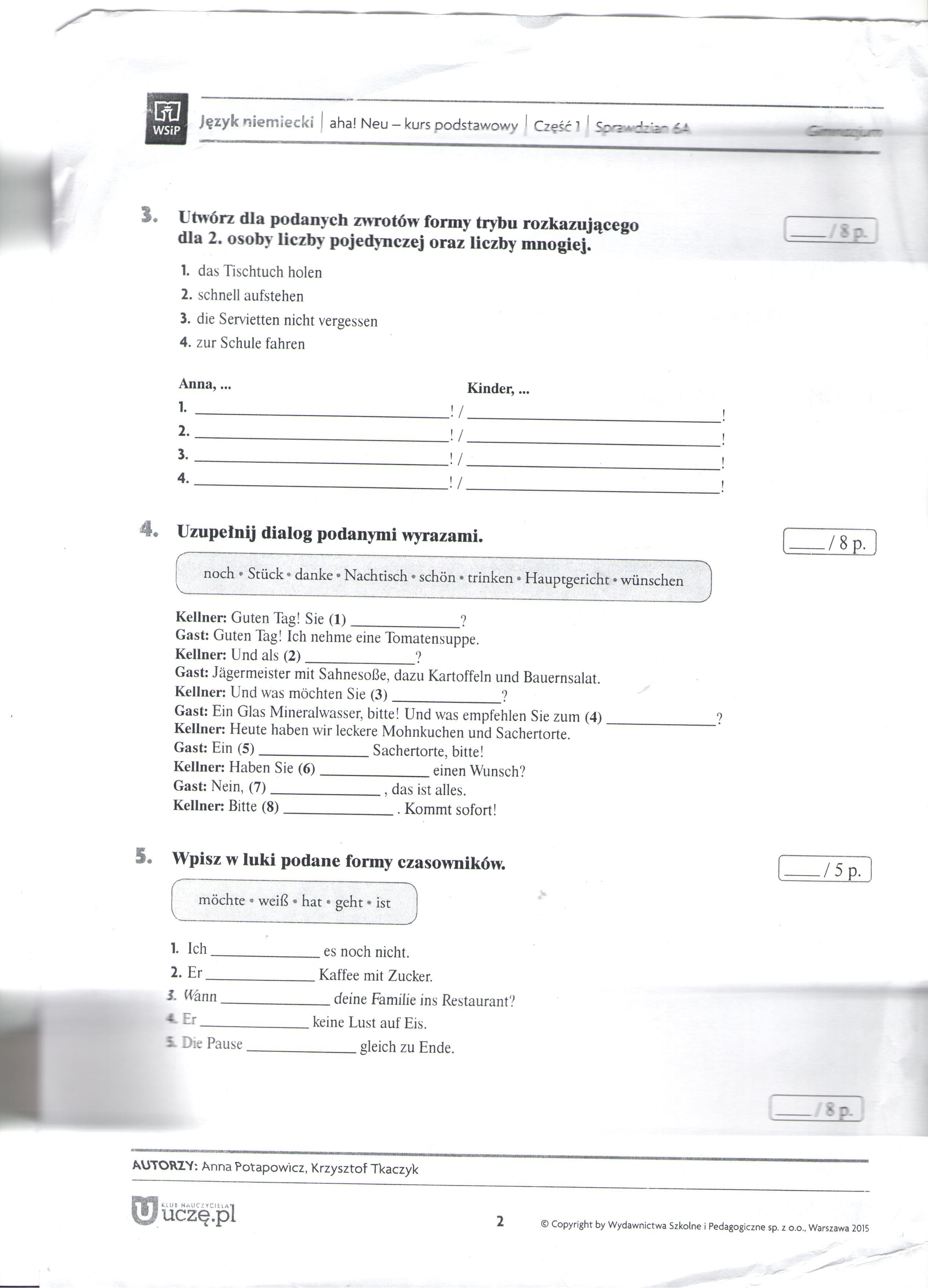 Essen In Deutschland Sprawdzian Klasa 7 Da ktoś test ''Aha! Neu'' 1b z działu Essen und Trinken. Mam 1b i 1