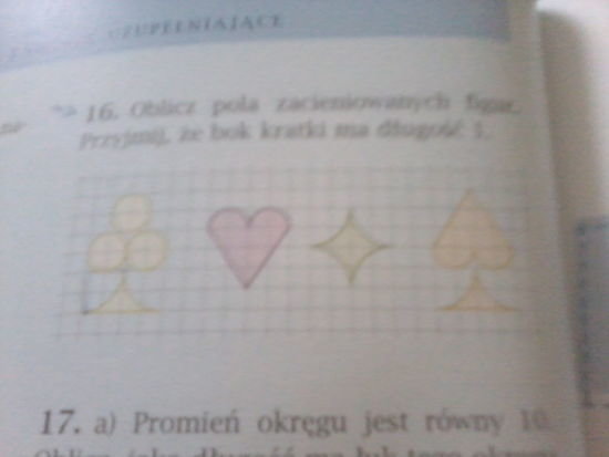 Oblicz pola zacieniowanych figur. Przyjmij, że bok kratki ma 1