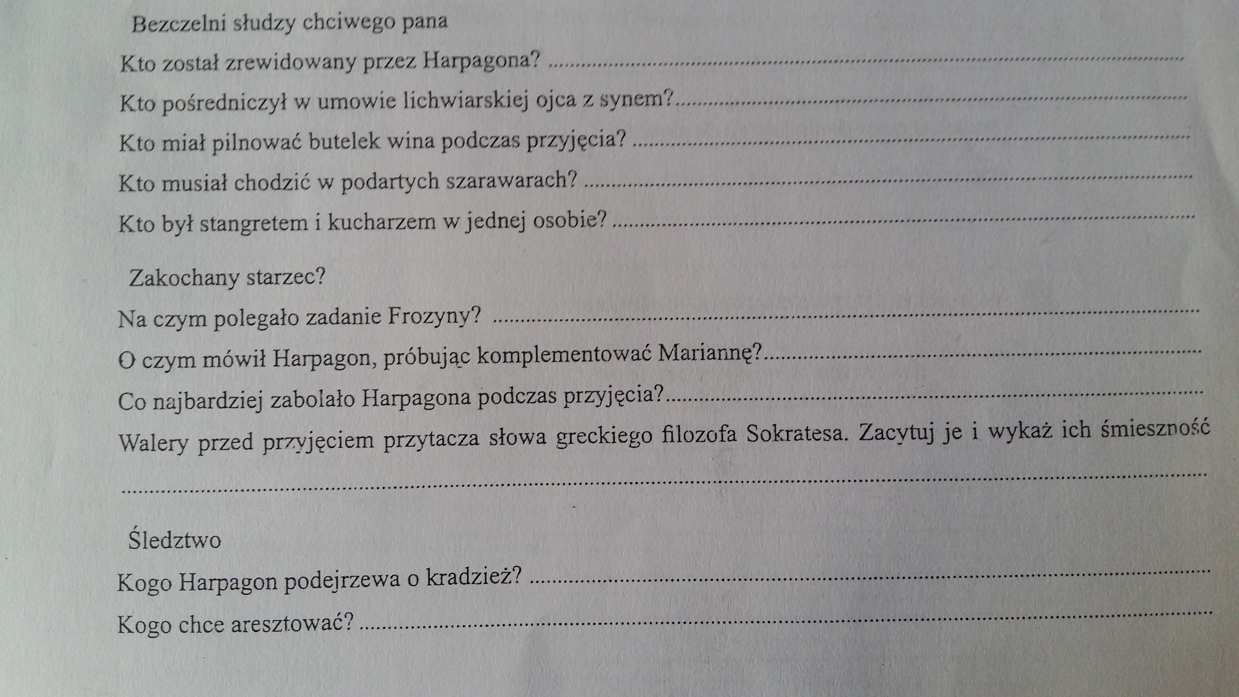 Karta pracy "Skąpiec" Moliera - czy ktoś mógłby mi pomóc? – zadania