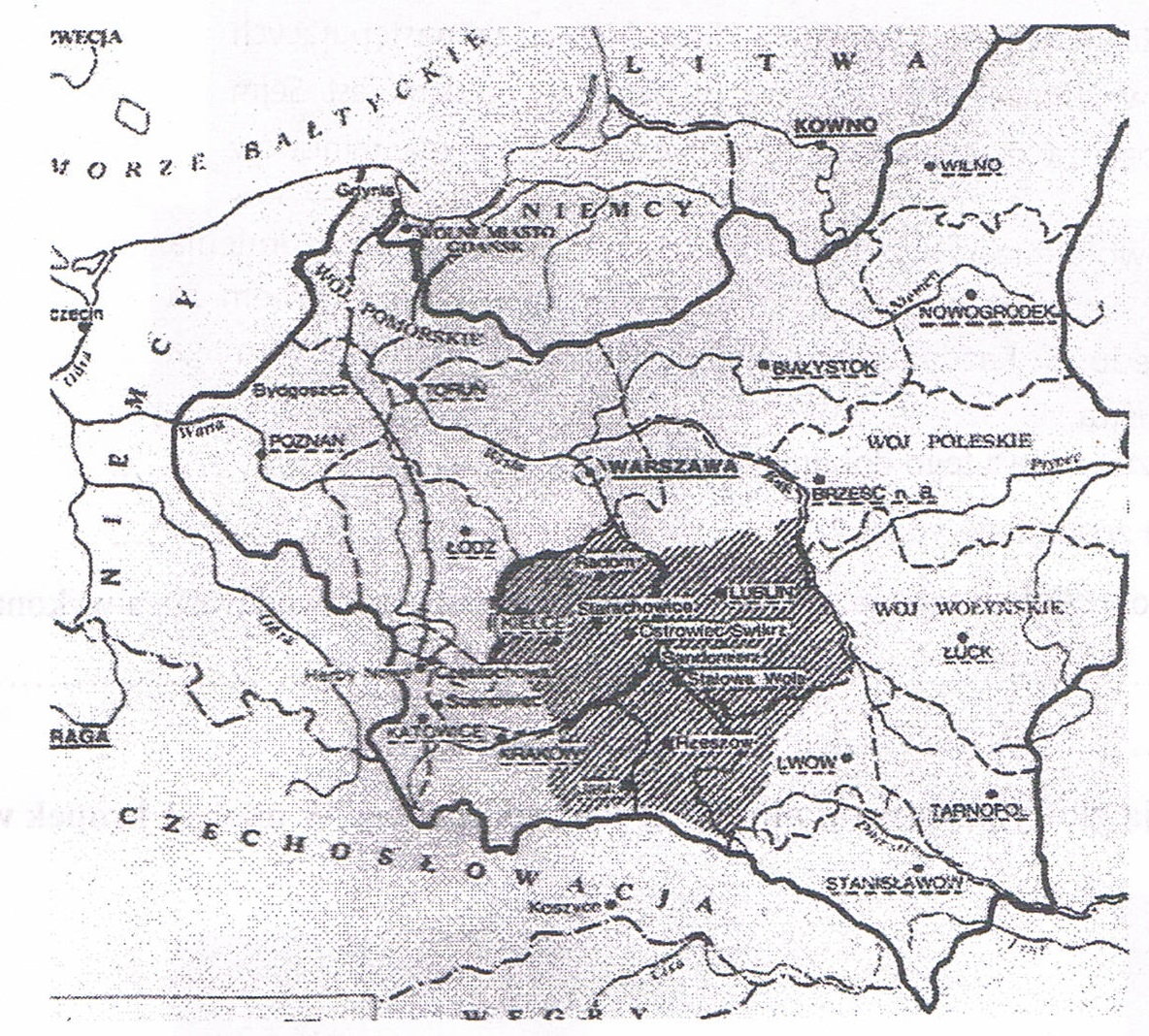 Korzystając Z Atlasu Geograficznego Wpisz W Odpowiednie Miejsca Tabeli Nazwy Na poniższej mapie II RP zakreskowano obszar jednej z najważniejszych