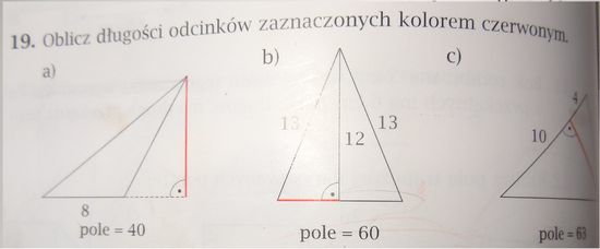 Oblicz długosci odcinków zaznaczonych kolorem czerwonym. – zadania