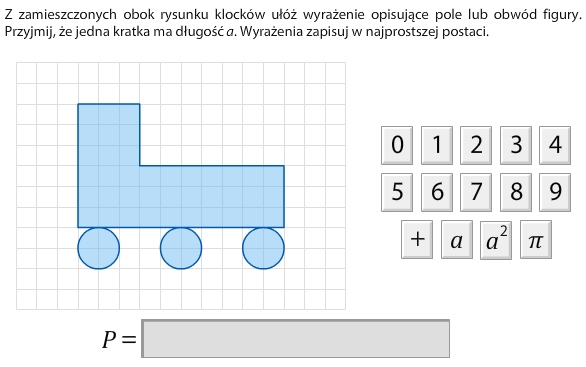 z zamieszczonych obok rysunku klocków ułóż wyrażenie opisujące pole lub