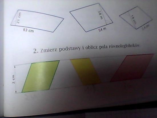 2.Zmierz podstawy i oblicz pola równoległoboków. – zadania, ściągi i