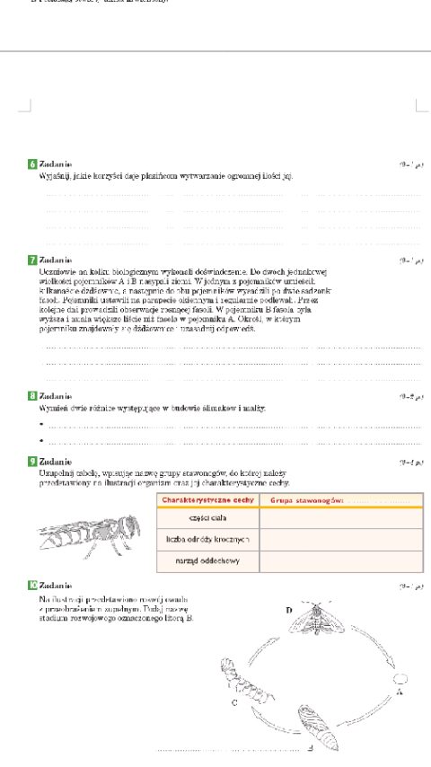 Sprawdzian Puls życia 1 świat Bezkręgowców zapytaj.onet.pl