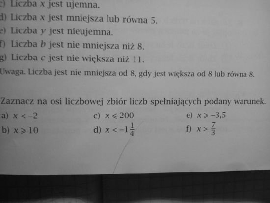 Zaznacz na osi liczbowej zbiór liczb spełniających podany warunek
