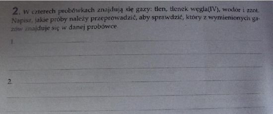 W czterech probówkach znajdują się gazy:tlen, tlenek węgla(IV), wodór i