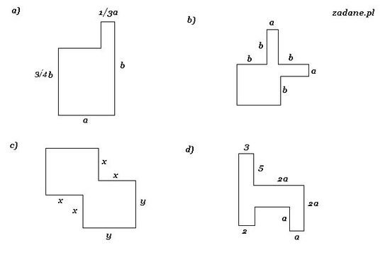 Zapisz w postaci wyrażeń algebraicznych pola i obwody figur – zadania