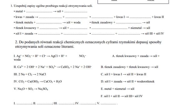 Otrzymywanie soli krótkie zadanie za łapkę w górę :) – zadania, ściągi