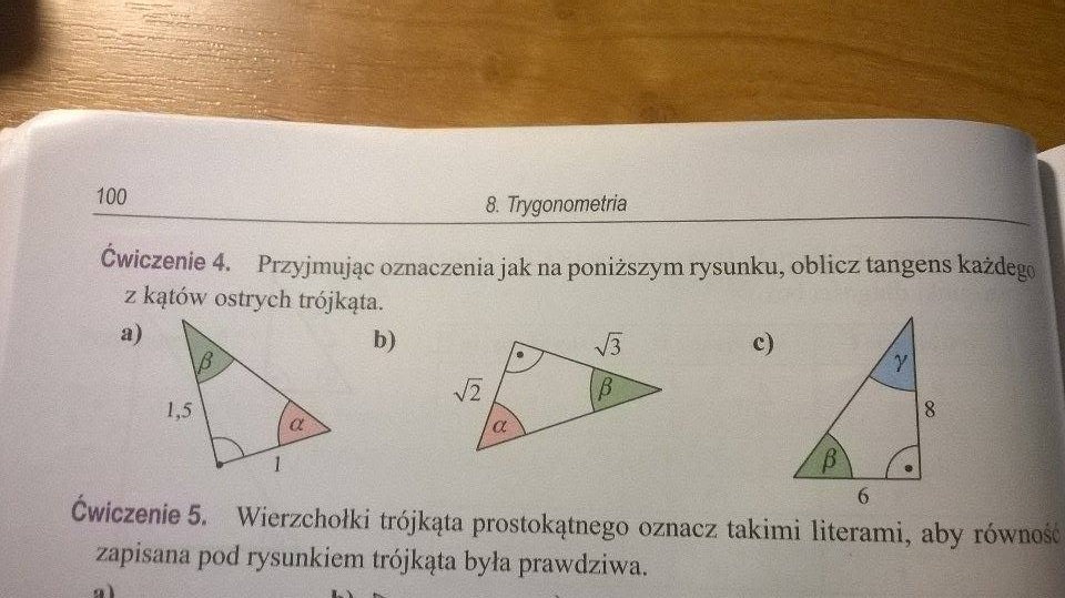 zad.4 str.100 oblicz tangens każdego z kątów ostrych trójkąta – zadania,  ściągi i testy – Zapytaj.onet.pl